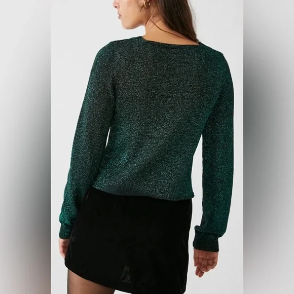 FREE PEOPLE Emmaline Metallic Cardigan Sweater in Alpine Combo - Picture 8 of 13